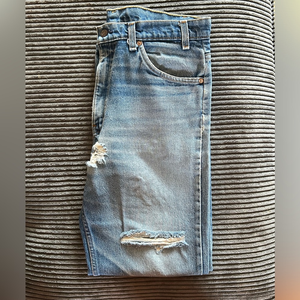Vintage style Levi 505 jeans - dark wash, distressed denim